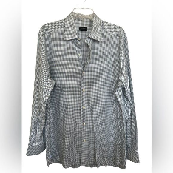 Ermenegildo Zegna White/Blue Multi Long Sleeve Gingham Check Button Front Shirt - Picture 1 of 10